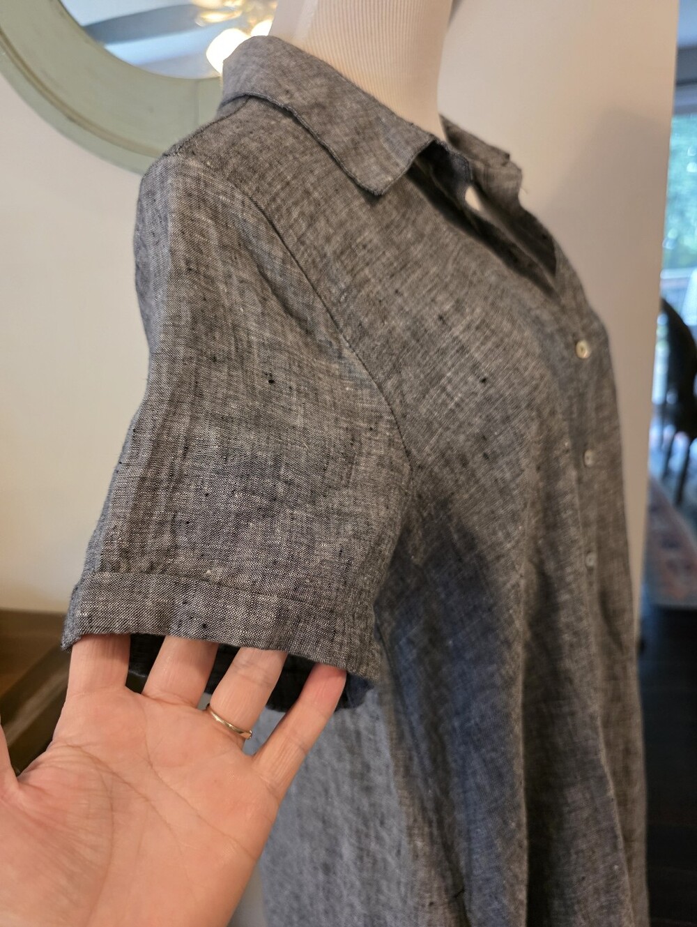 Tahari Size Large 100% Linen Short Sleeve Button Down Shirt Dress Pockets Casual - Picture 4 of 10